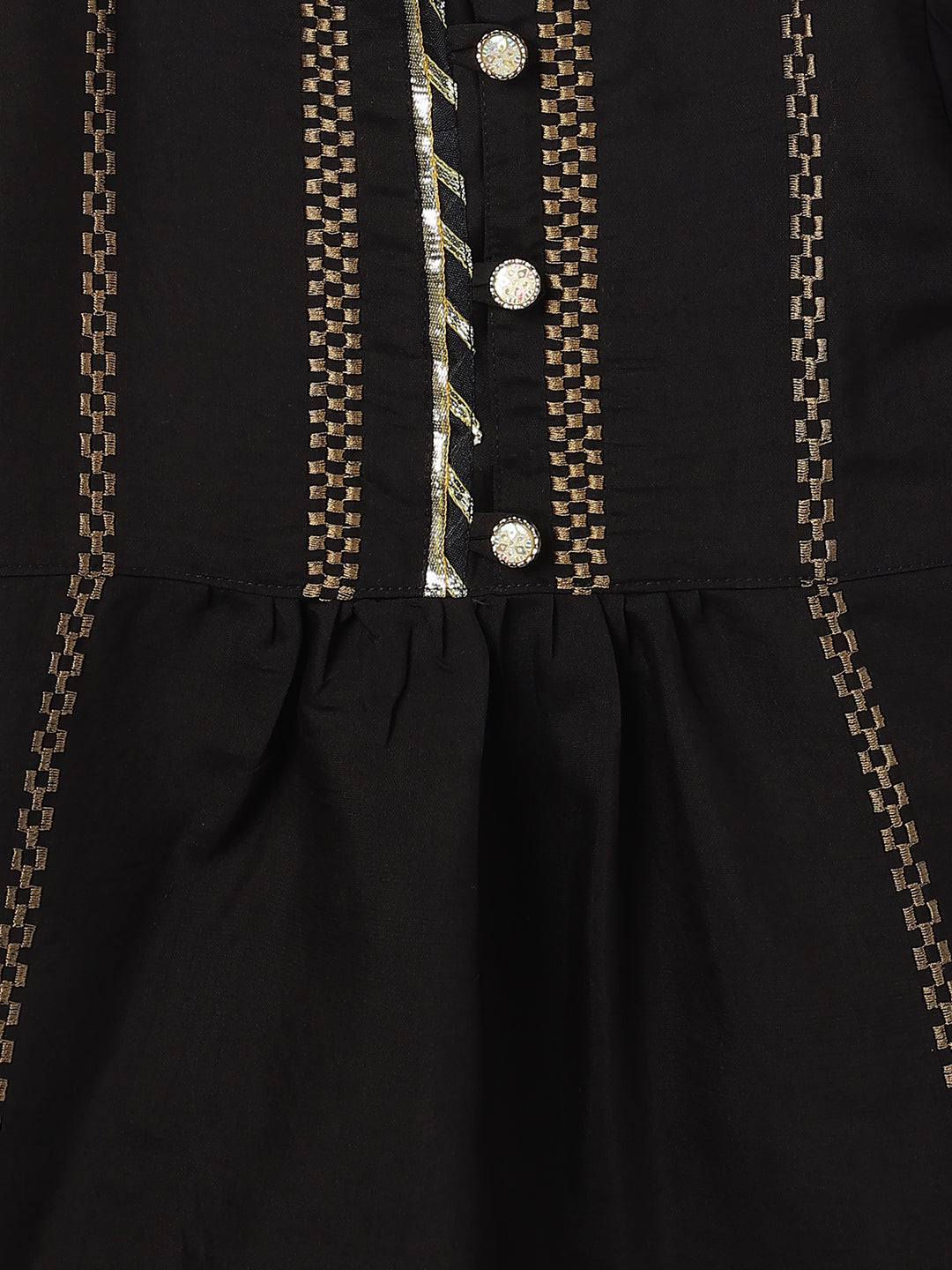 Girls Black Chanderi Embroidered Ethnic Kurta & Sharara Set