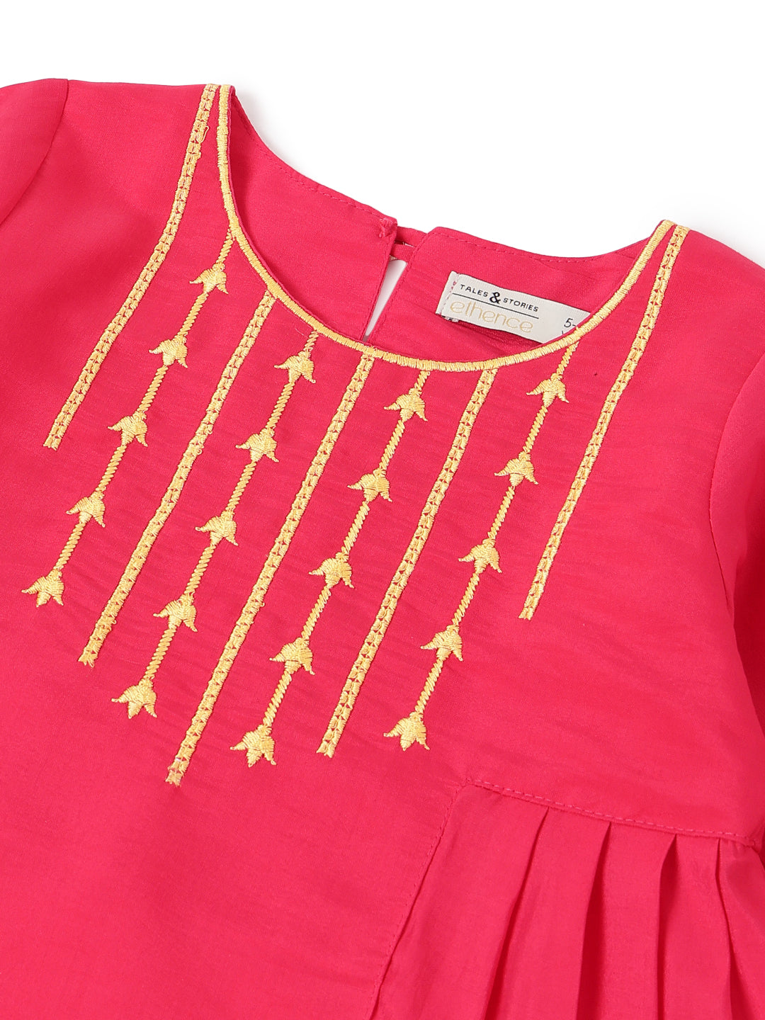 Girls Dark Pink Kurti & Pant Embroidered Ethnic Wear Set