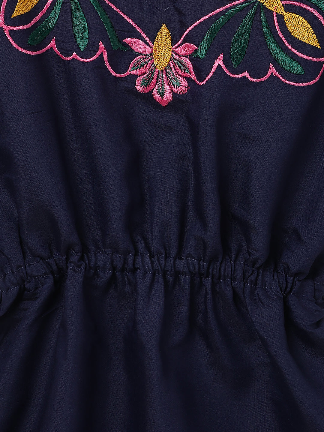 Girls Navy Blue Top & Green Skirt Embroidered Ethnic Wear Set