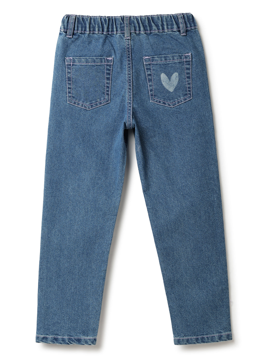 Girls Blue Lycra Printed Jeans
