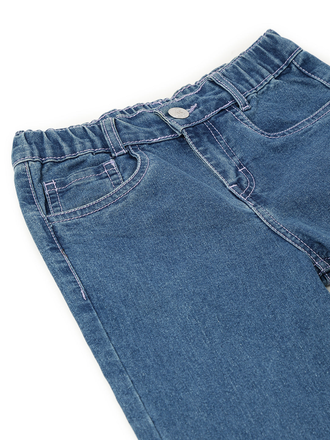Girls Blue Lycra Printed Jeans