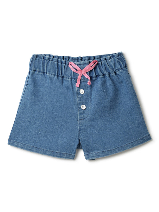 Girls Light Blue Lycra Solid Shorts