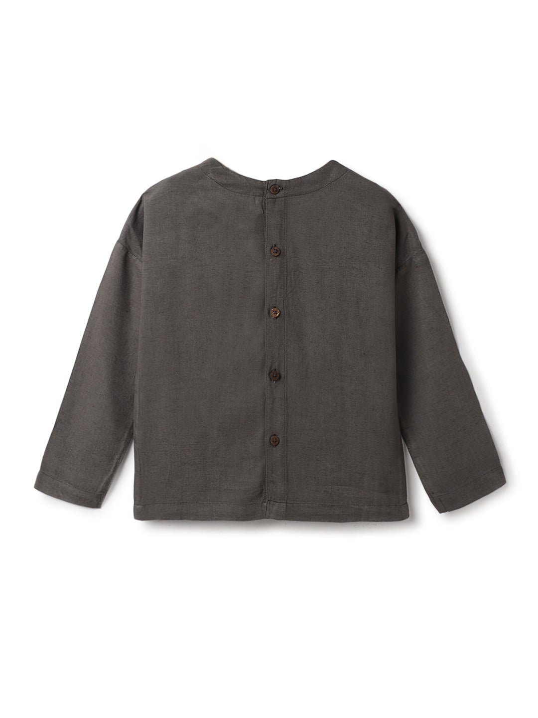 Boys Grey Cotton Solid Full Sleeve Shirt