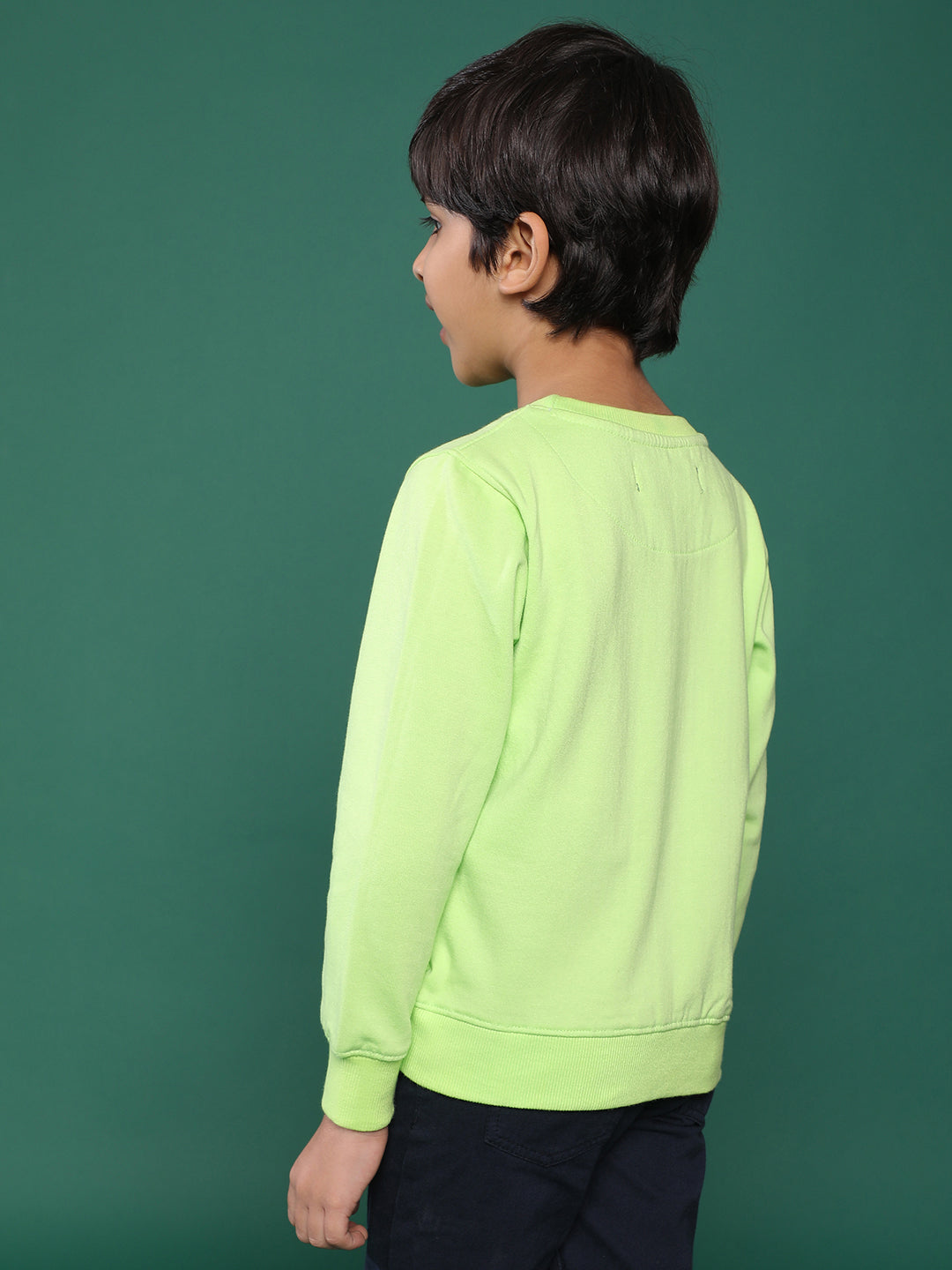 Boys Solid Neon green Cotton Full Sleeve Regular Fit Sweatshirt