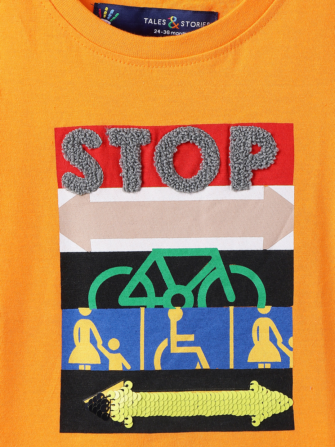 Boys Orange 100% Cotton Printed T-shirt