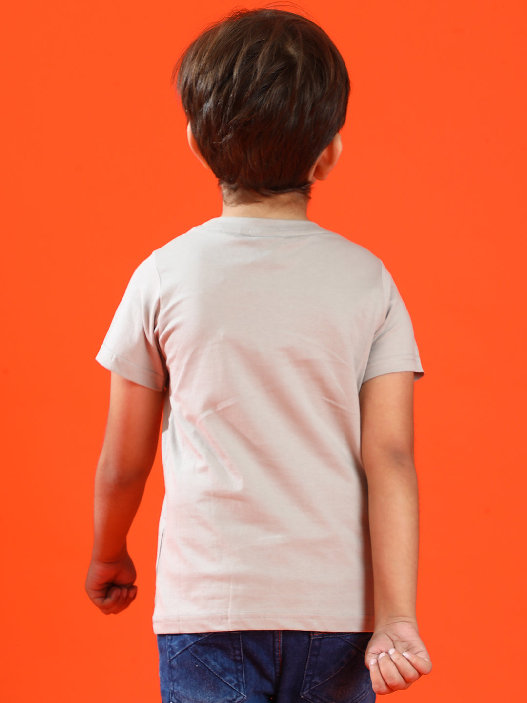 Boys Light Grey 100% Cotton Printed T-shirt