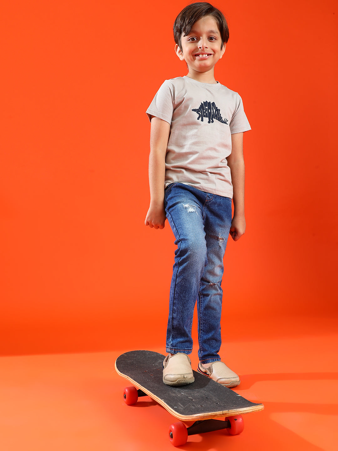 Boys Light Grey 100% Cotton Printed T-shirt