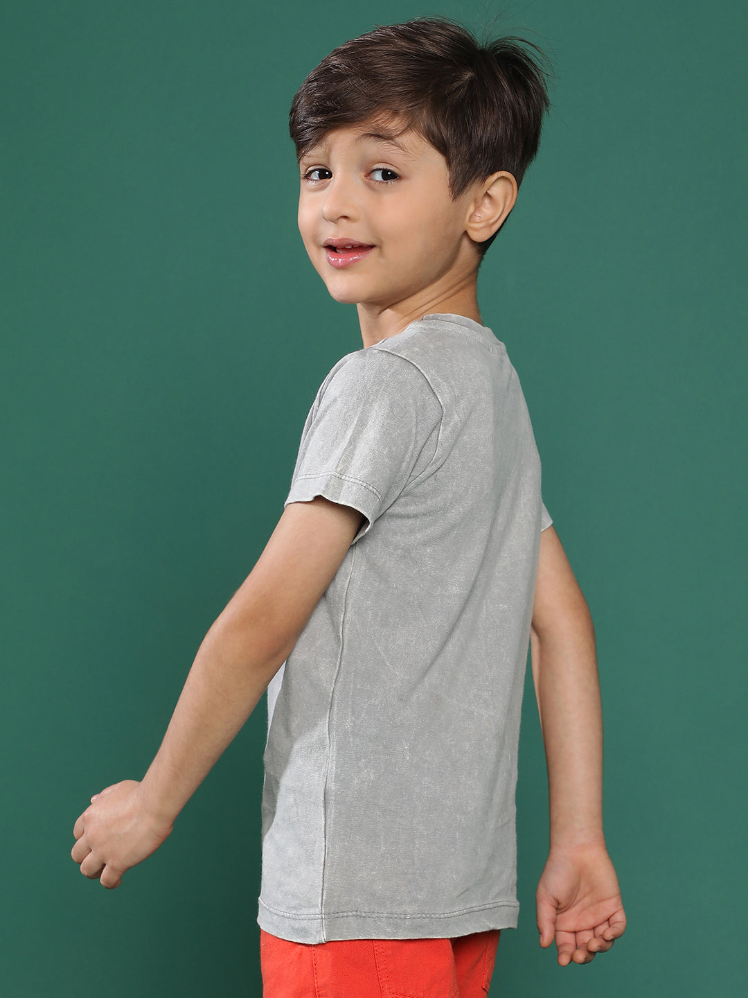 Boys Light Grey Embroidery Cotton T-shirt