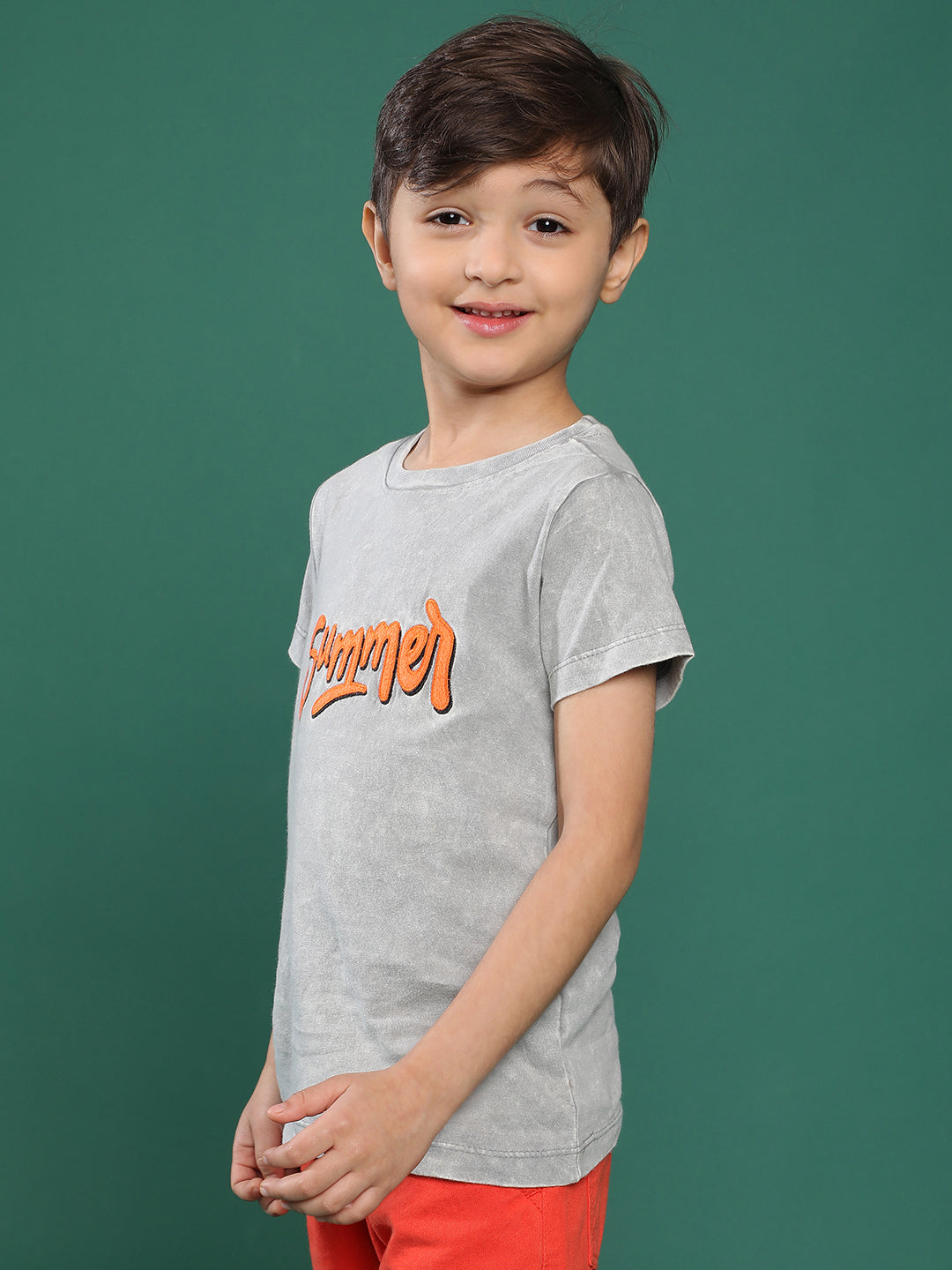 Boys Light Grey Embroidery Cotton T-shirt