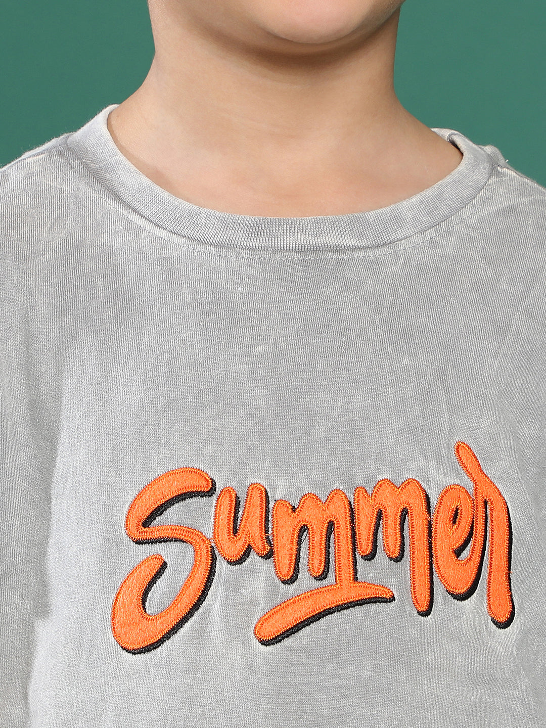 Boys Light Grey Embroidery Cotton T-shirt