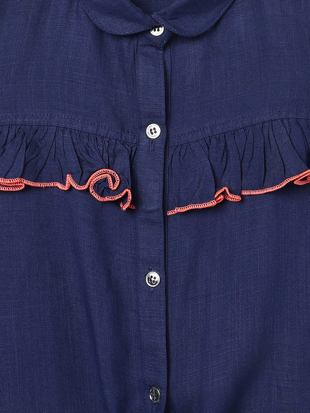 Girls Navy Blue Cotton Spread Collar Top