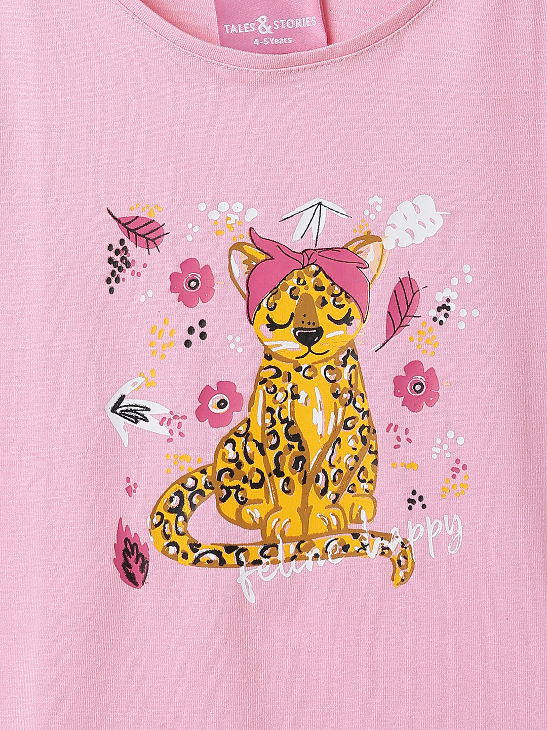 Girls Light Pink Lycra Printed Regular Fit T-shirt