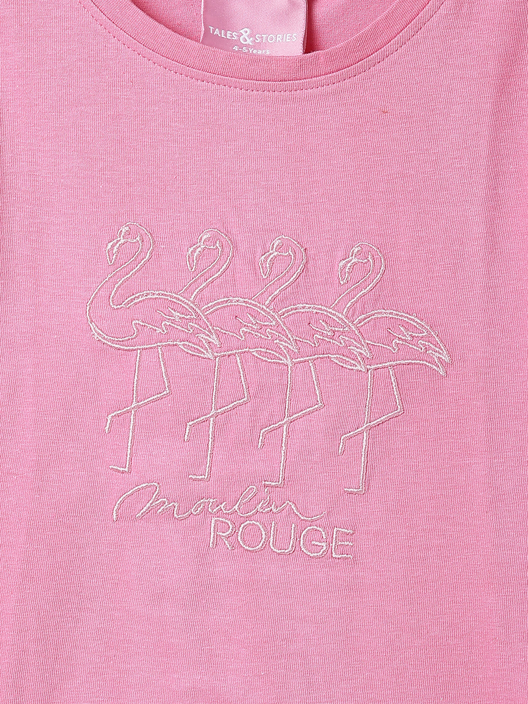 Girls Printed Hot Pink Cotton Regular Fit T-Shirts