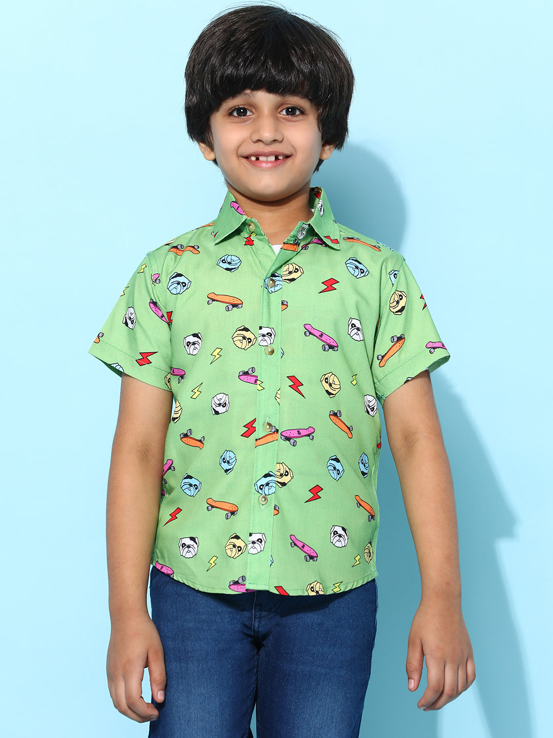 Boys Green Rayon Printed Regular Fit Shirt