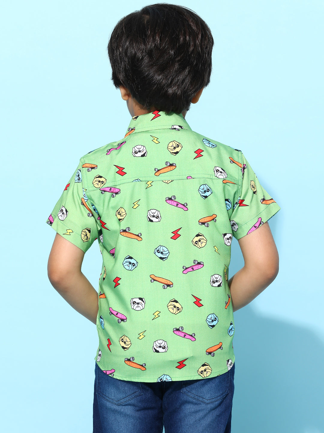 Boys Green Rayon Printed Regular Fit Shirt