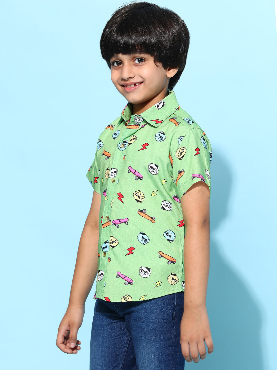 Boys Green Rayon Printed Regular Fit Shirt