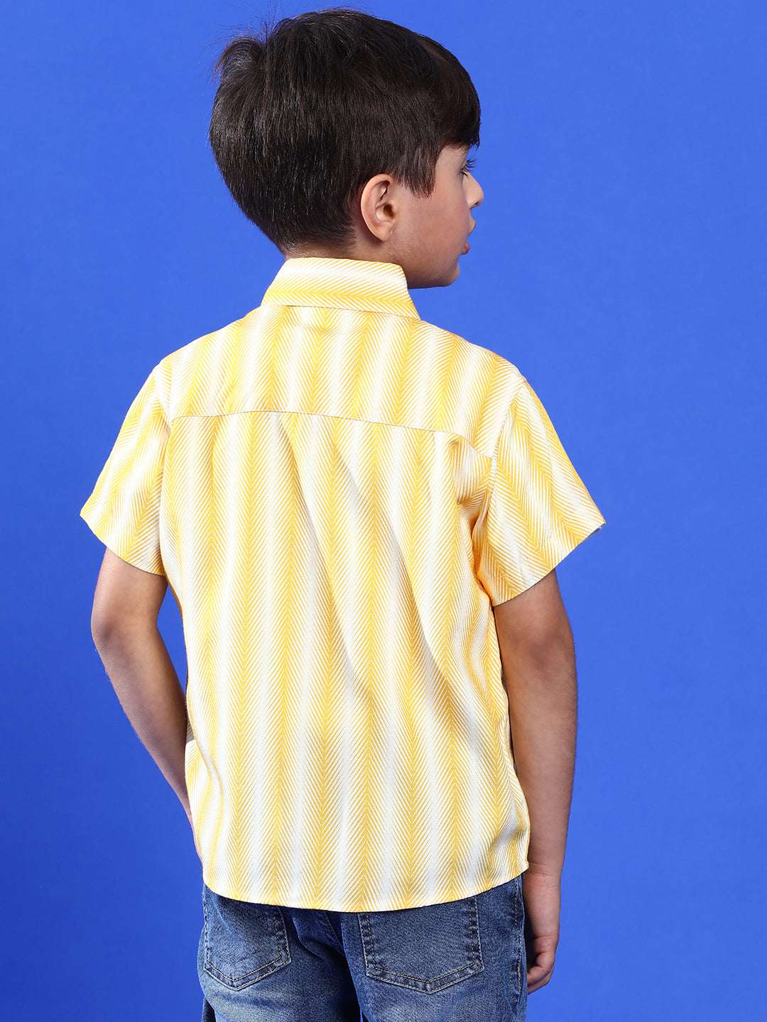 Boys Yellow Half Sleeves Viscos Printed Regular Fit Shirt