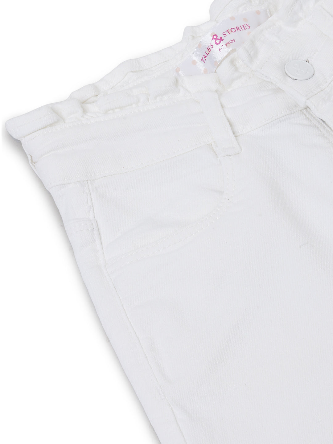 Girls White Solid Cotton Jeans