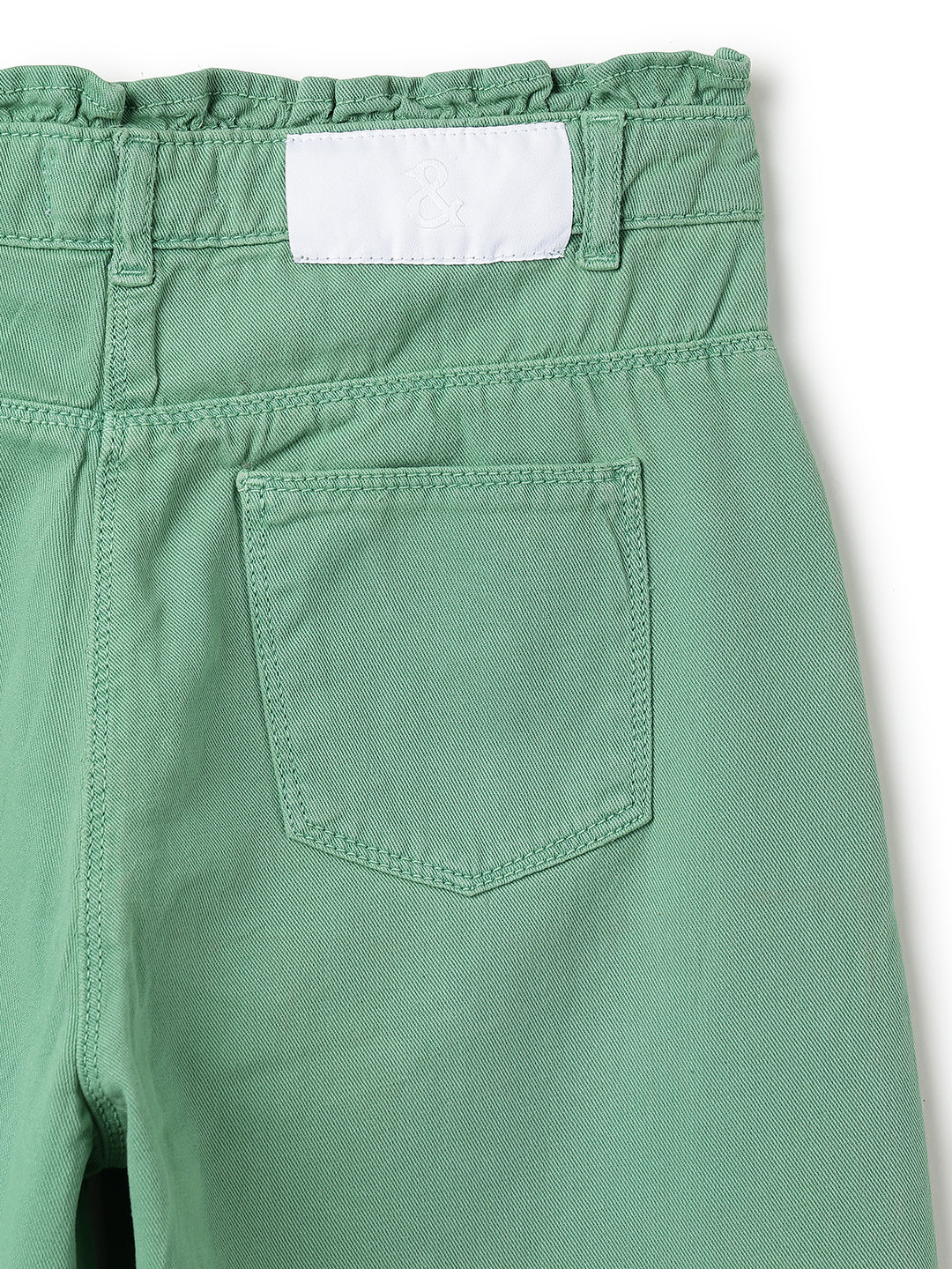 Girls Green Solid Cotton Jeans