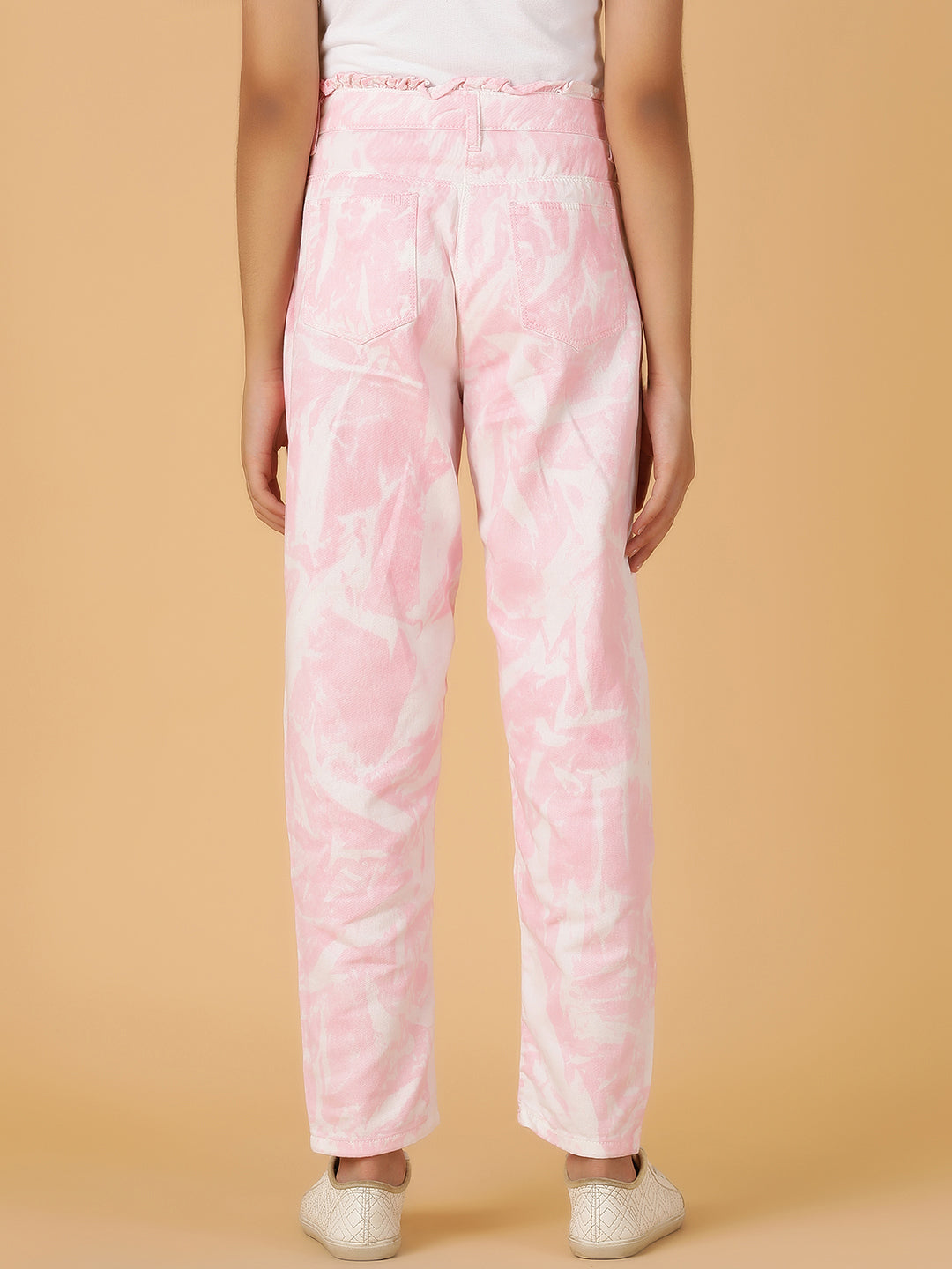 Girls Pink Tie & Dye Cotton Jeans
