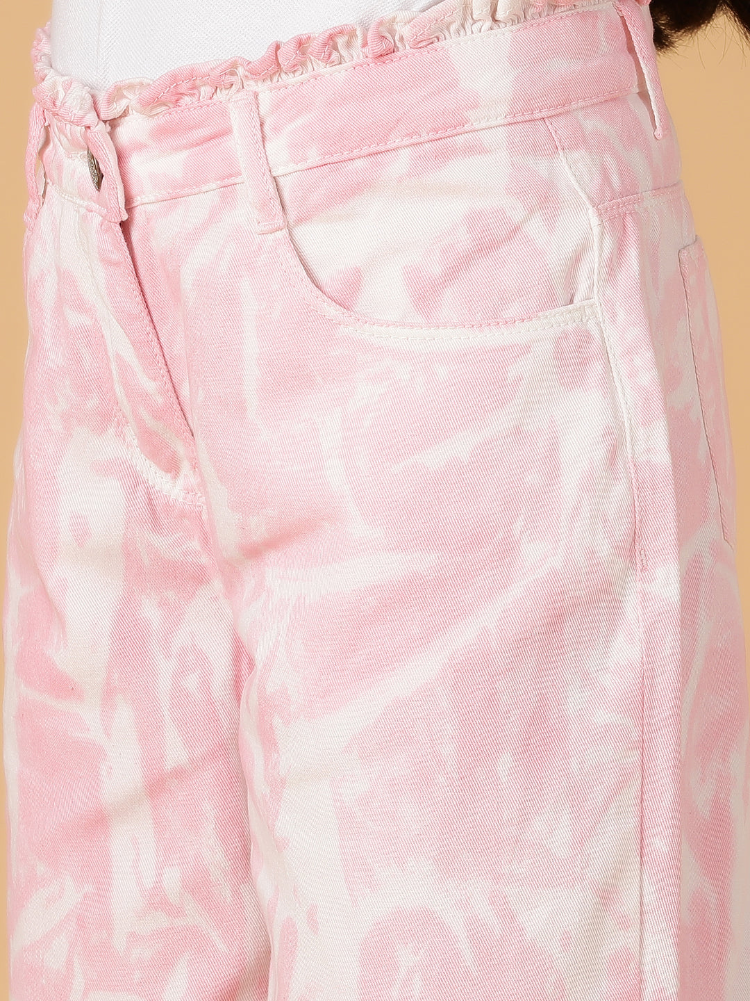 Girls Pink Tie & Dye Cotton Jeans