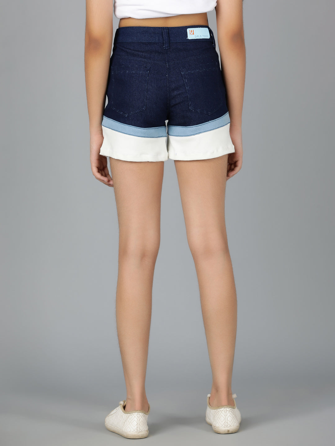 Girls Dark Blue Solid Lycra Shorts