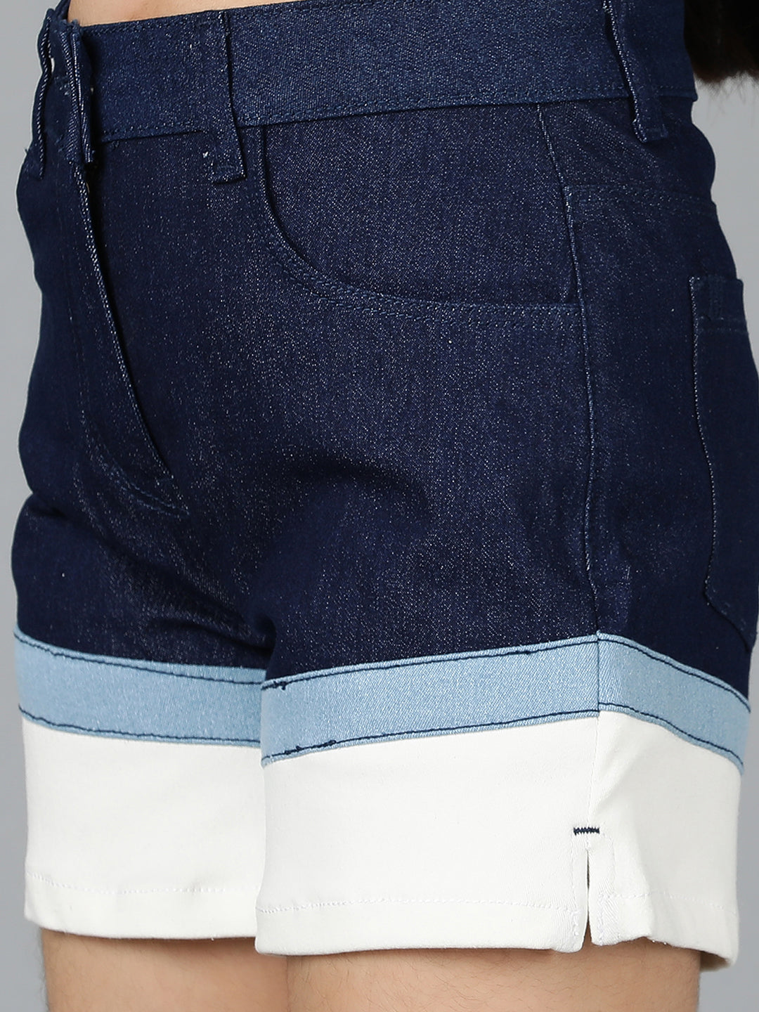 Girls Dark Blue Solid Lycra Shorts