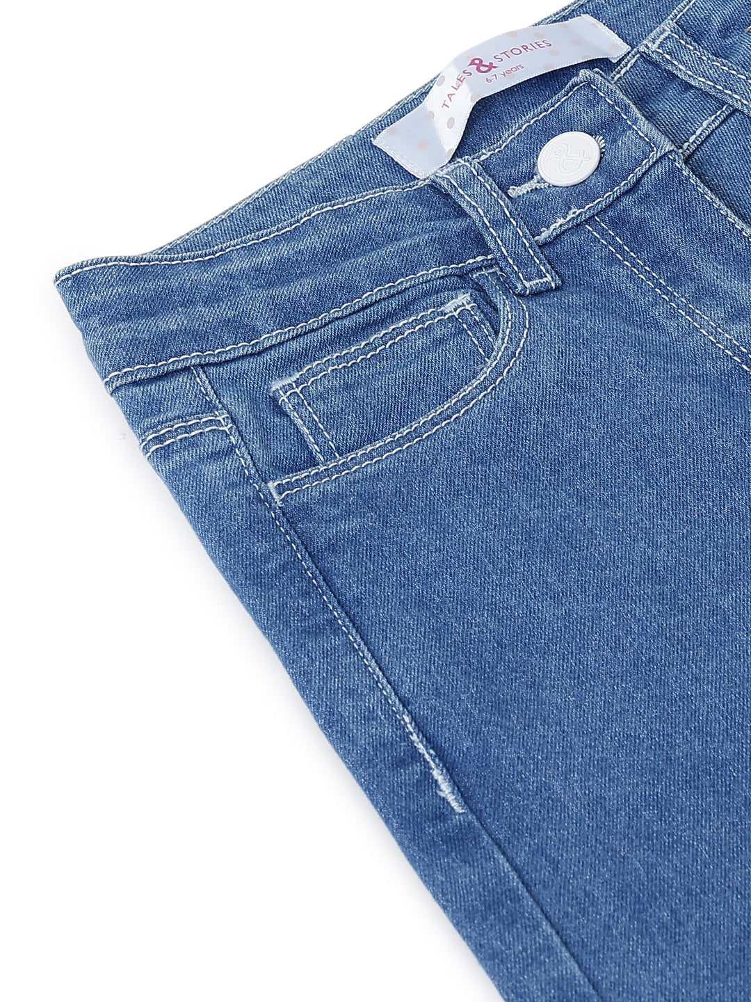 Girls Blue Solid Cotton Bootcut Jeans