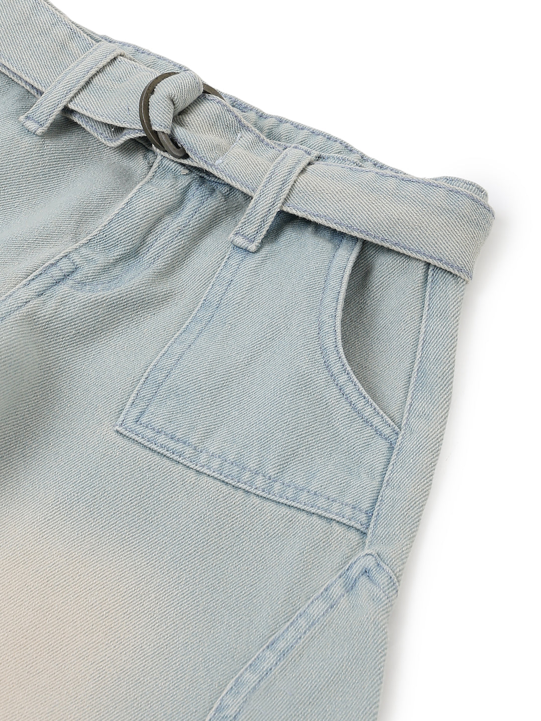 Girls Khakhi Tint Washed Denim Baggy Banana Fit Jeans with Belt
