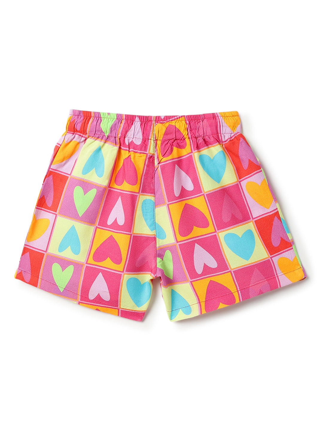Girls Pink Viscose Casual Half Sleeve Top & Shorts Printed Co- Ord Set