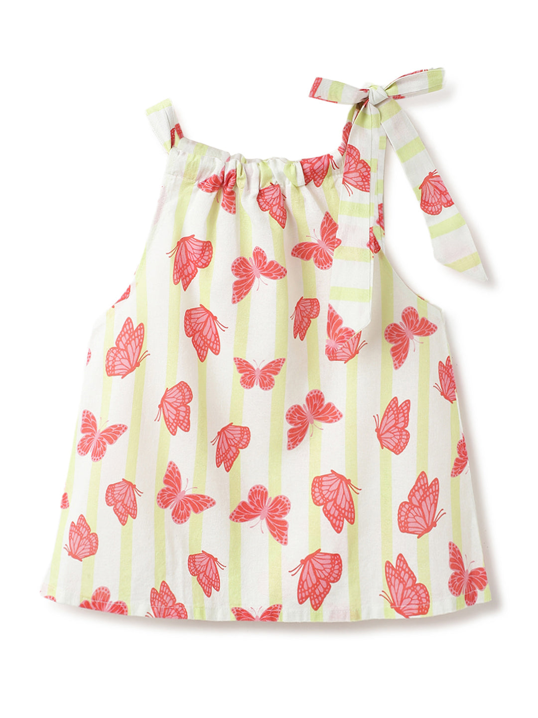 Girls Cotton Red & Yellow Stripes Printed Co-ords Set