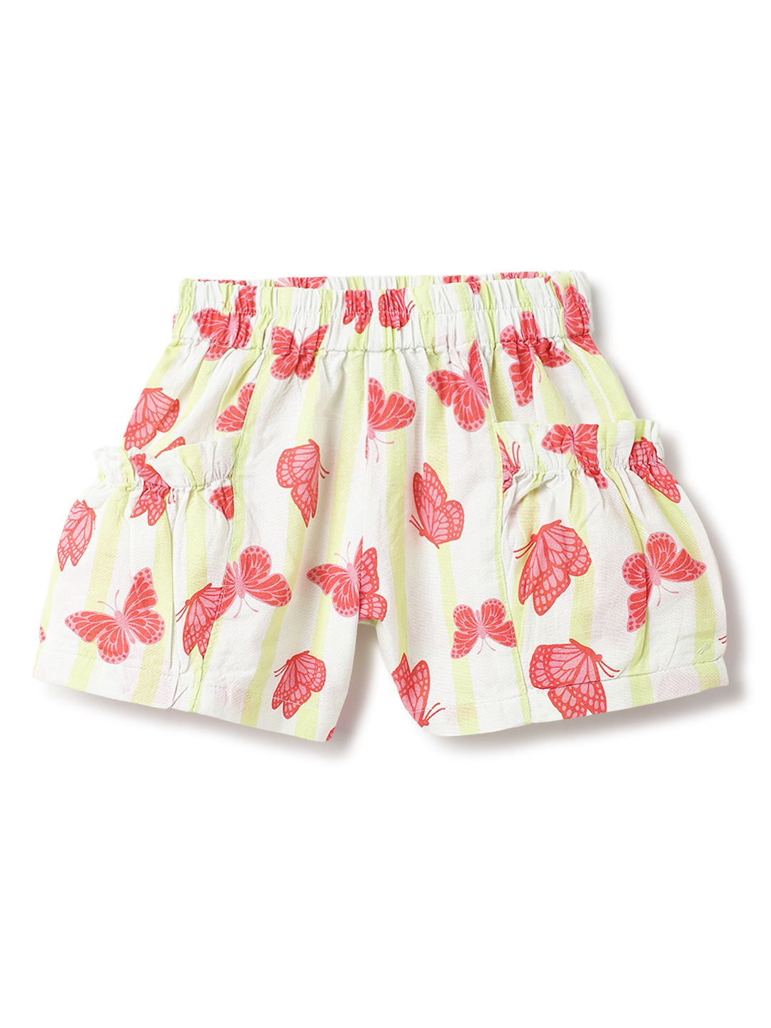 Girls Cotton Red & Yellow Stripes Printed Co-ords Set
