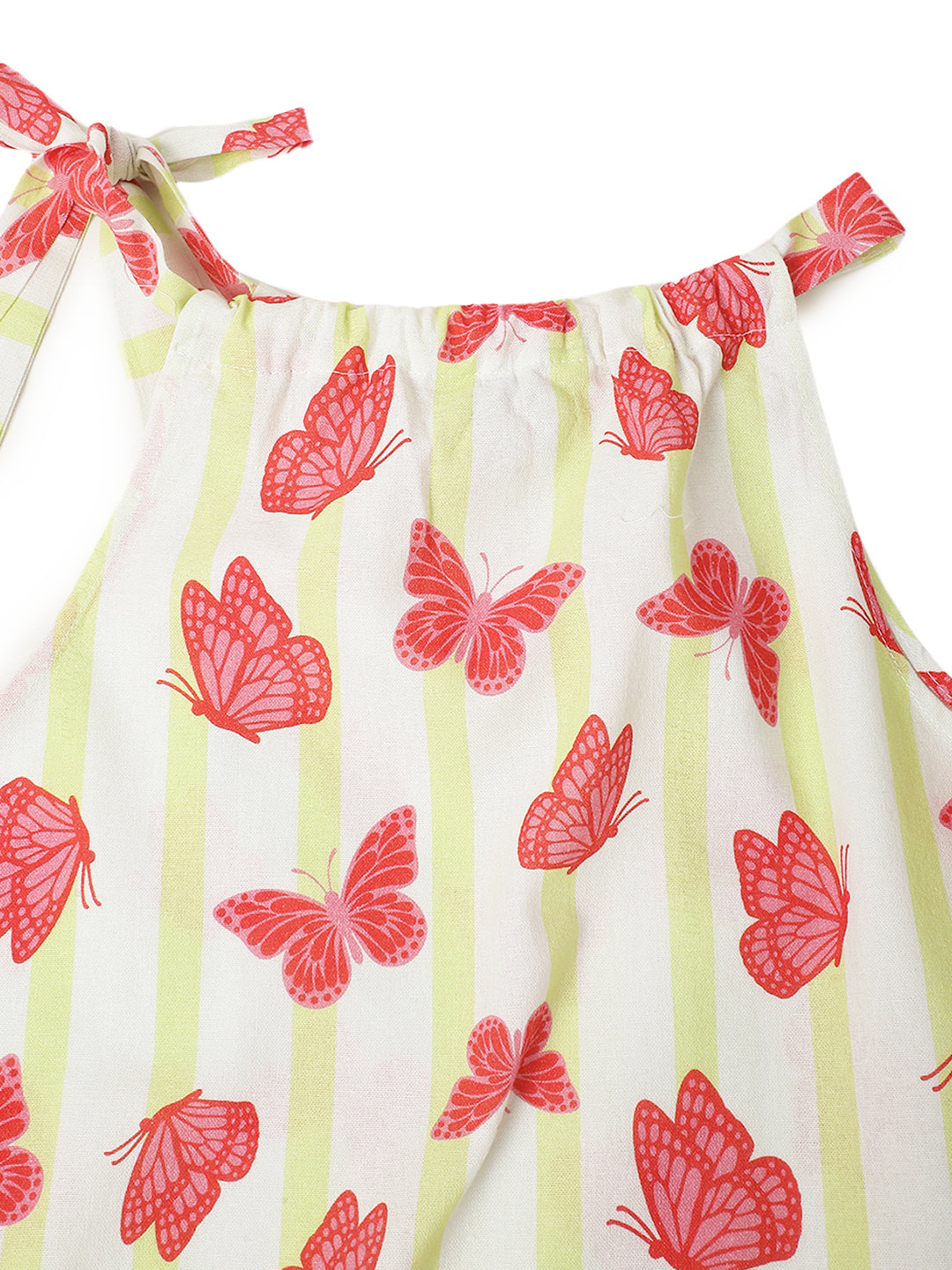 Girls Cotton Red & Yellow Stripes Printed Co-ords Set