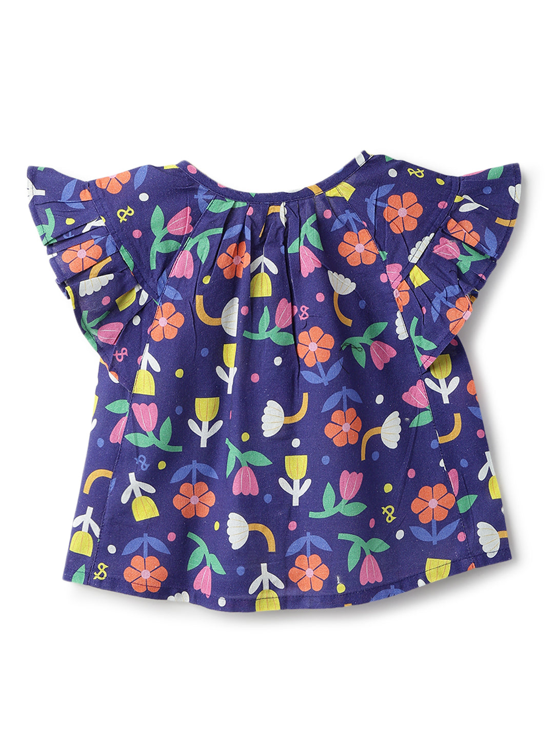 Girls Navy Blue Printed Cotton Cap Sleeve Regular Fit Co Ords Set