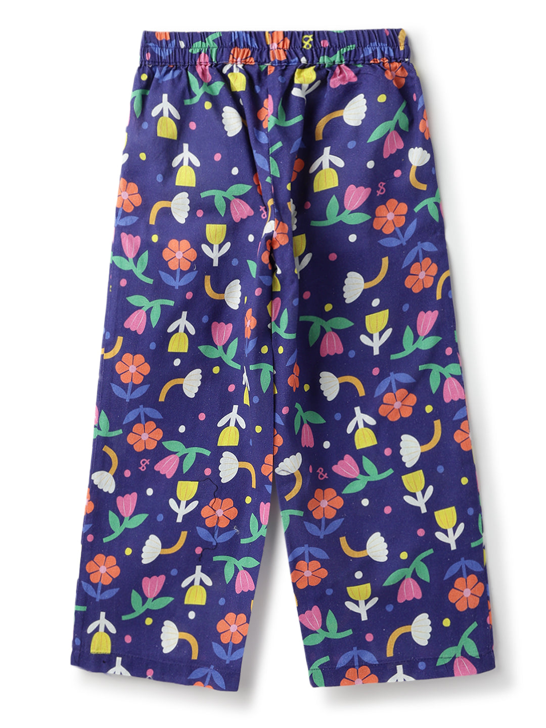 Girls Navy Blue Printed Cotton Cap Sleeve Regular Fit Co Ords Set