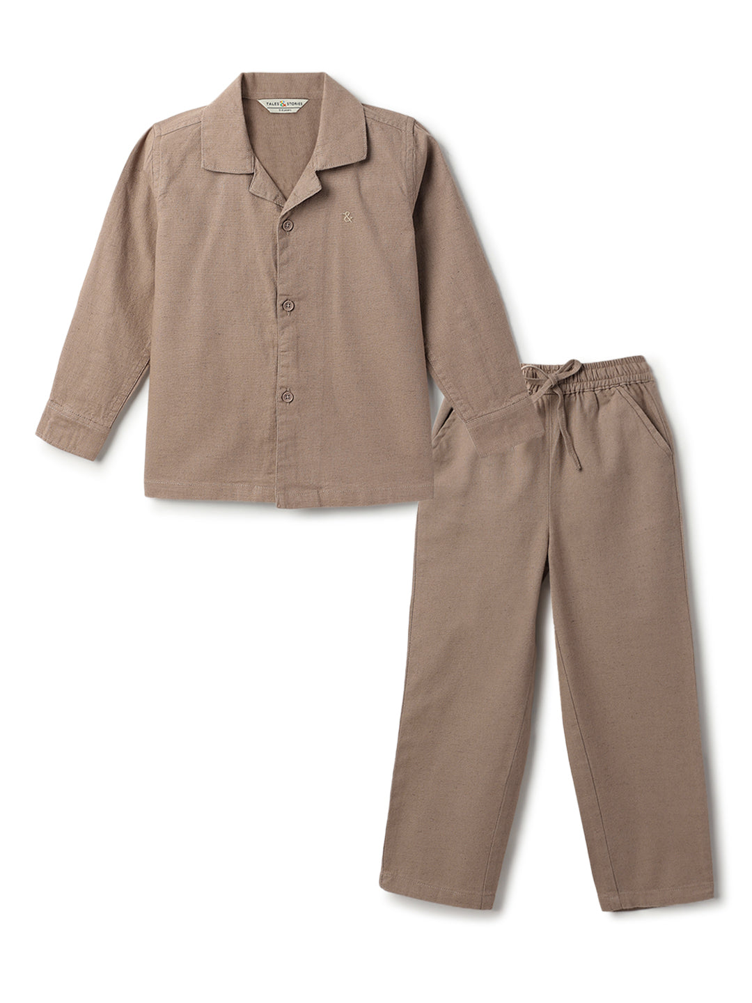 Boys Cotton Linen Brown Shirt & Trouser Co-Ord Set