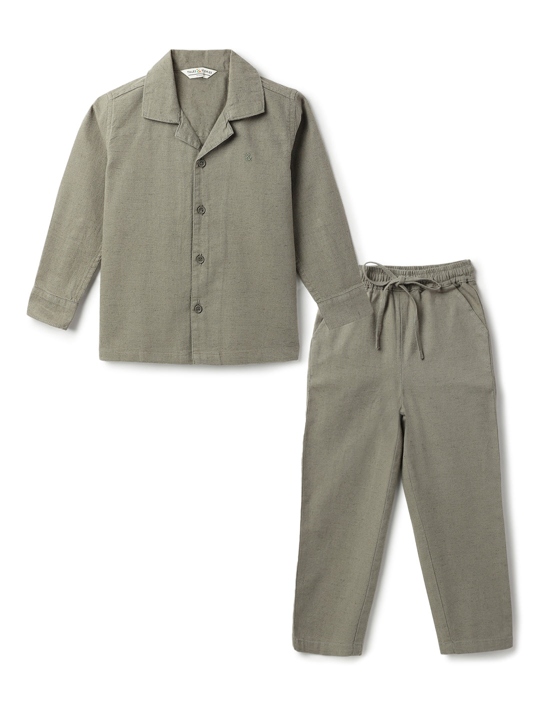 Boys Cotton Linen Olive Shirt & Trouser Co-Ord Set