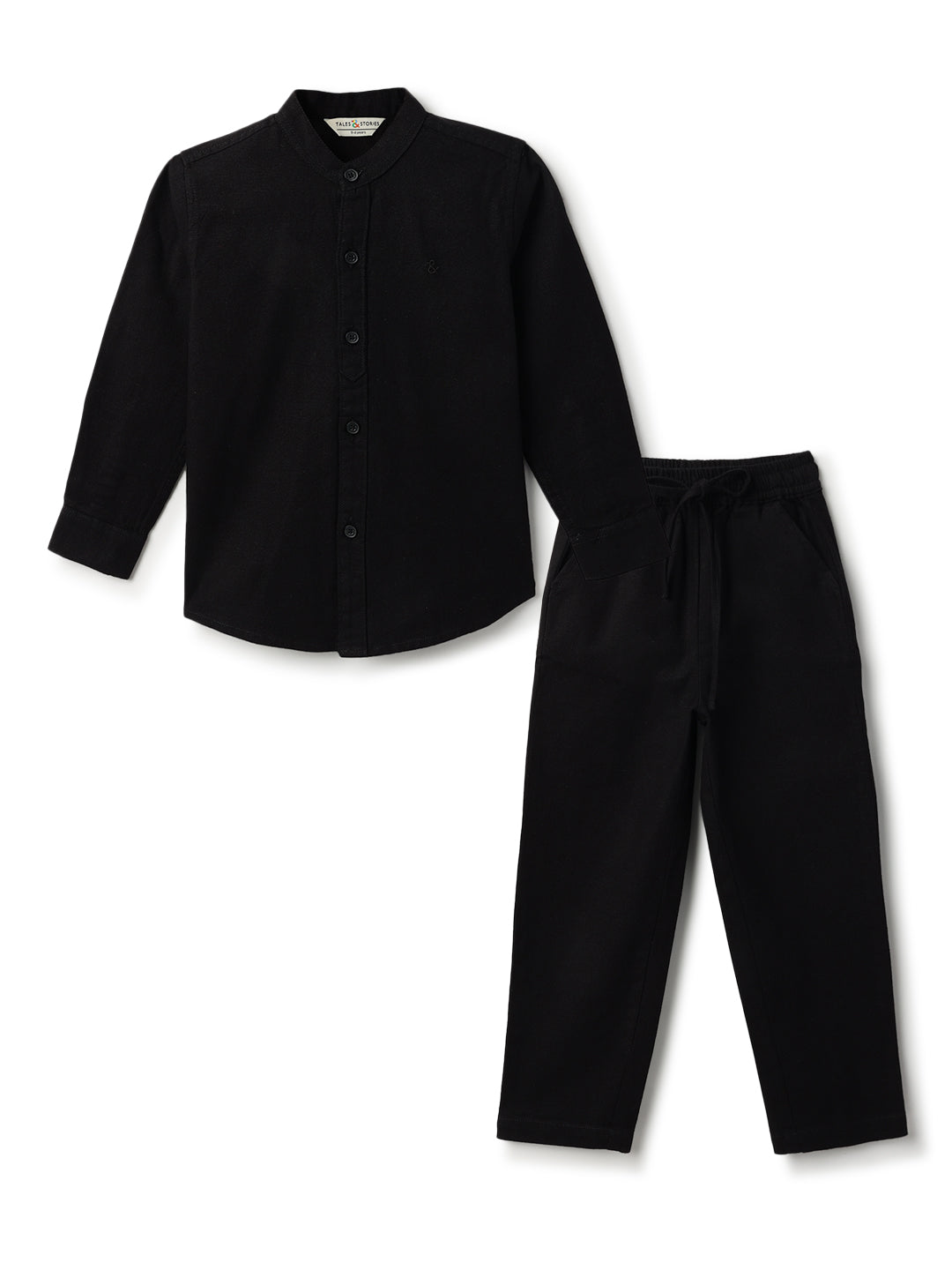 Boys & Girls Cotton Linen Black Shirt & Trouser Co-Ord Set
