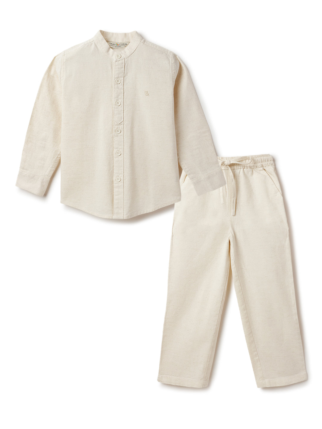Boys & Girls Cotton Linen Beige Shirt & Trouser Co-Ord Set