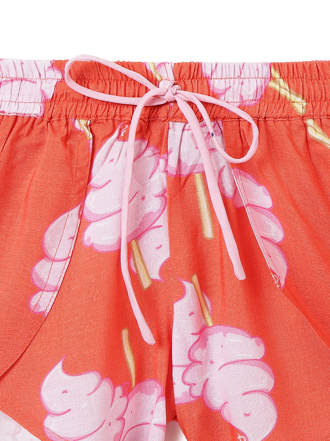 Girls Red Printed Sleeveless Tie-Up Top, Camisole & Drawstring Shorts 3-Piece Outfit Set