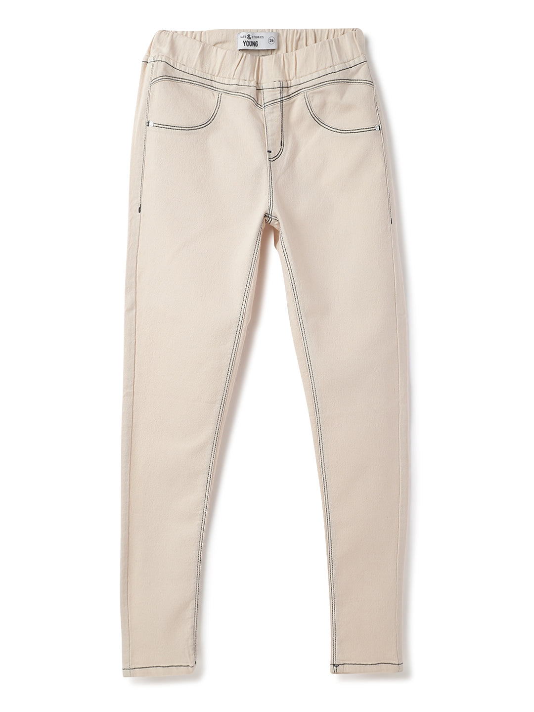 Womens Off White Lycra Washed Skinny Fit Jegging