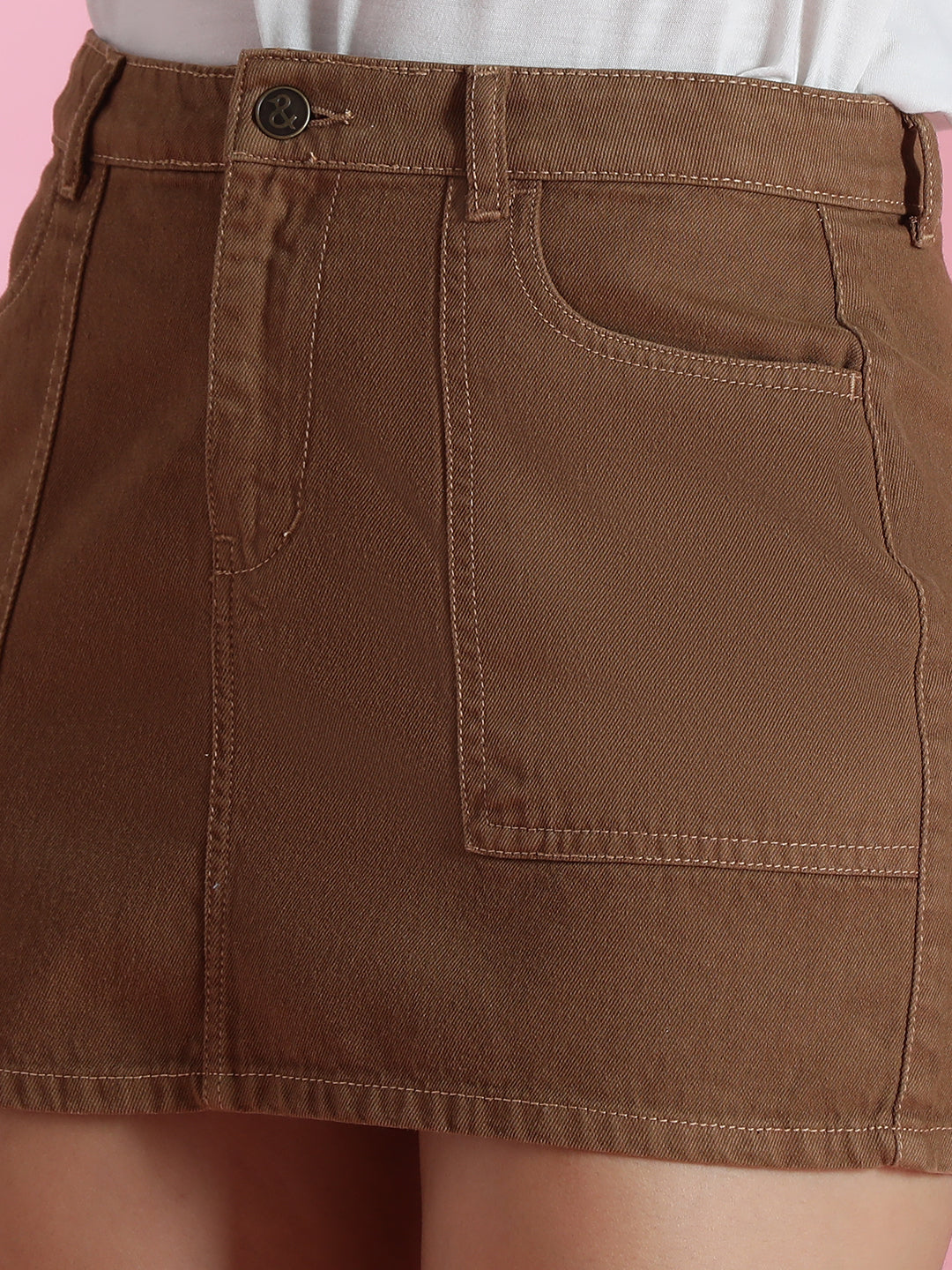 Women's Brown Cotton Washed Skirts