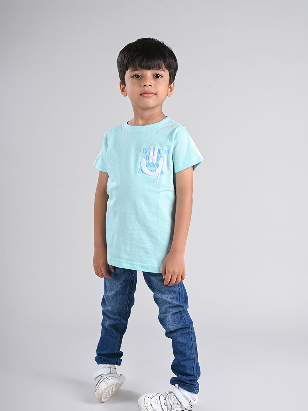 Boys Aqua Blue Cotton T-shirt