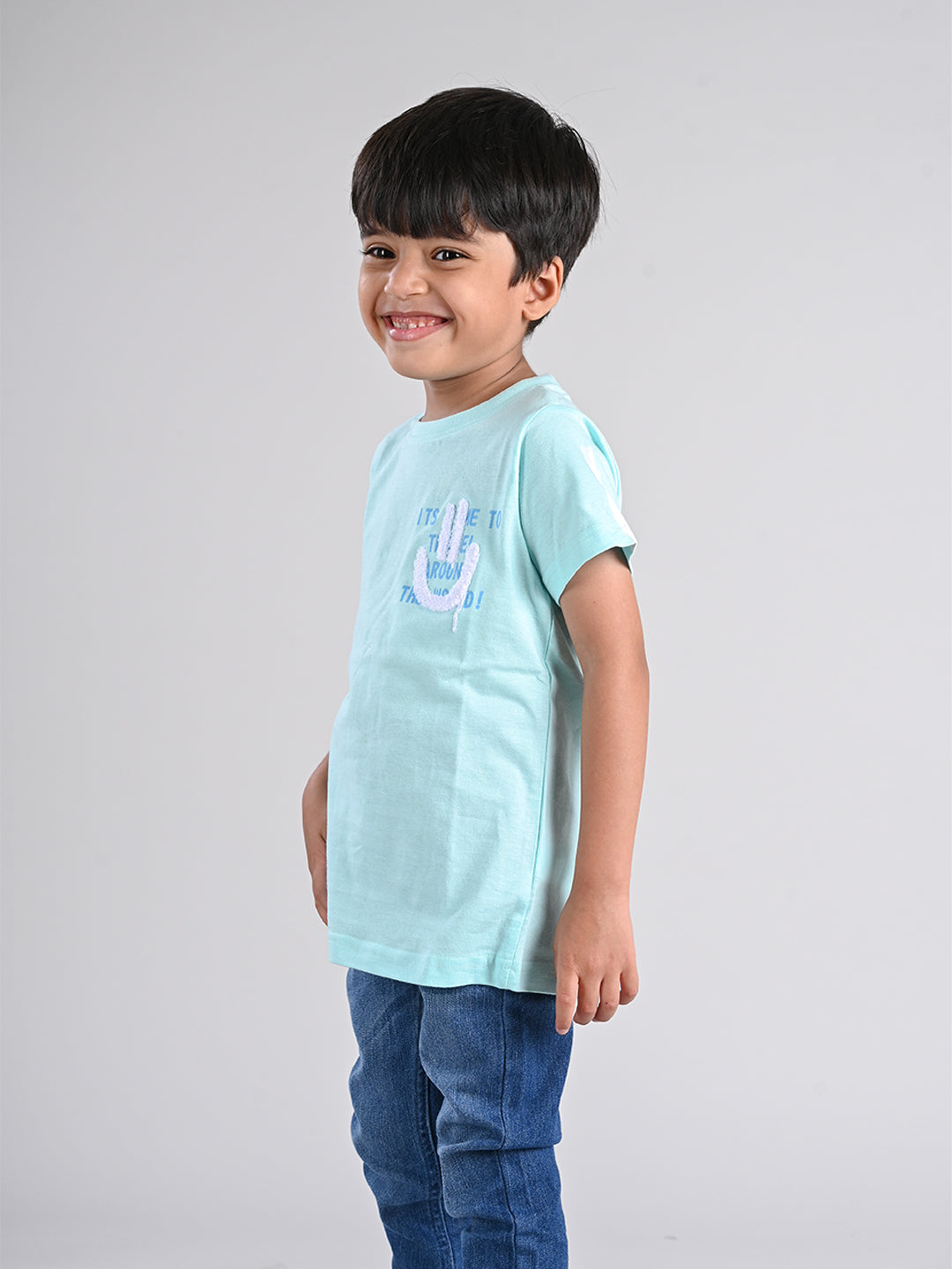 Boys Aqua Blue Cotton T-shirt