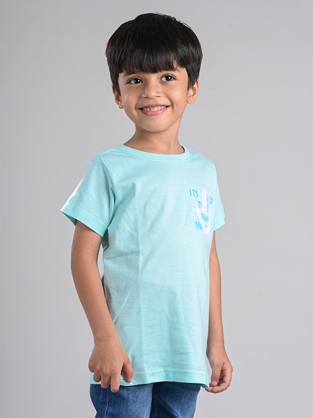Boys Aqua Blue Cotton T-shirt