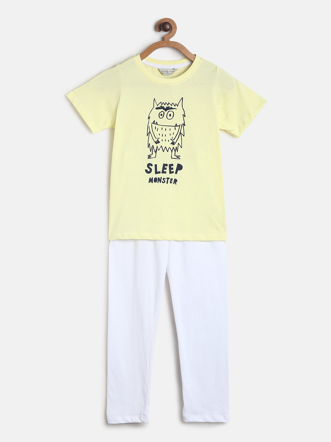 Boys Yellow & White Printed Cotton Night Suit