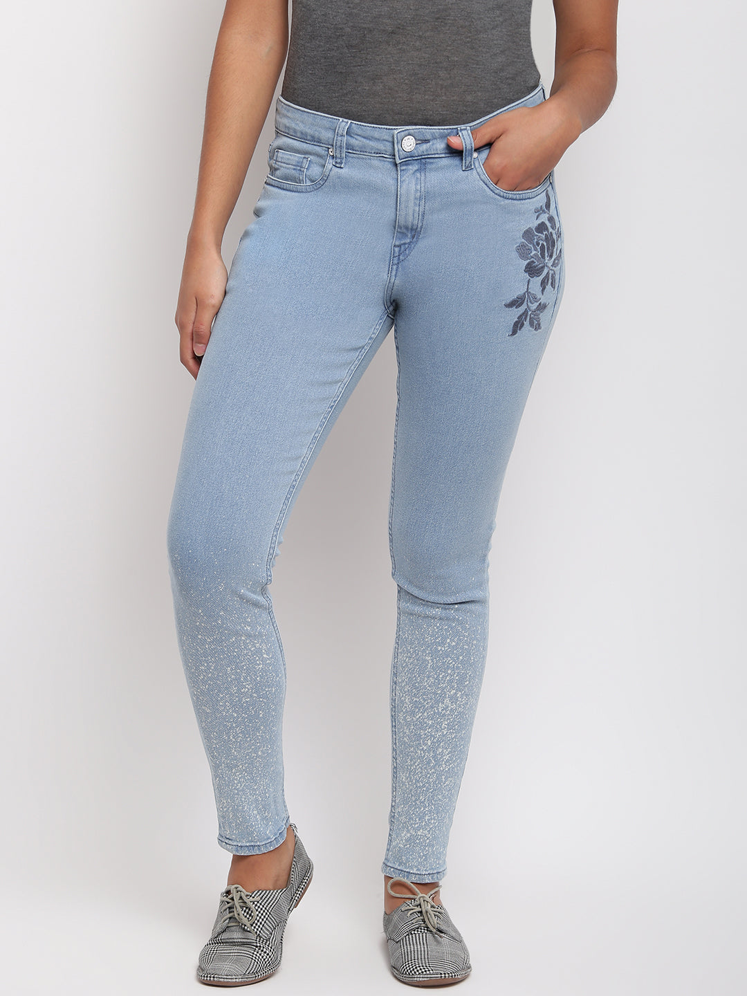 Women Light Blue Mid Waist Skinny Fit Denim Jeans
