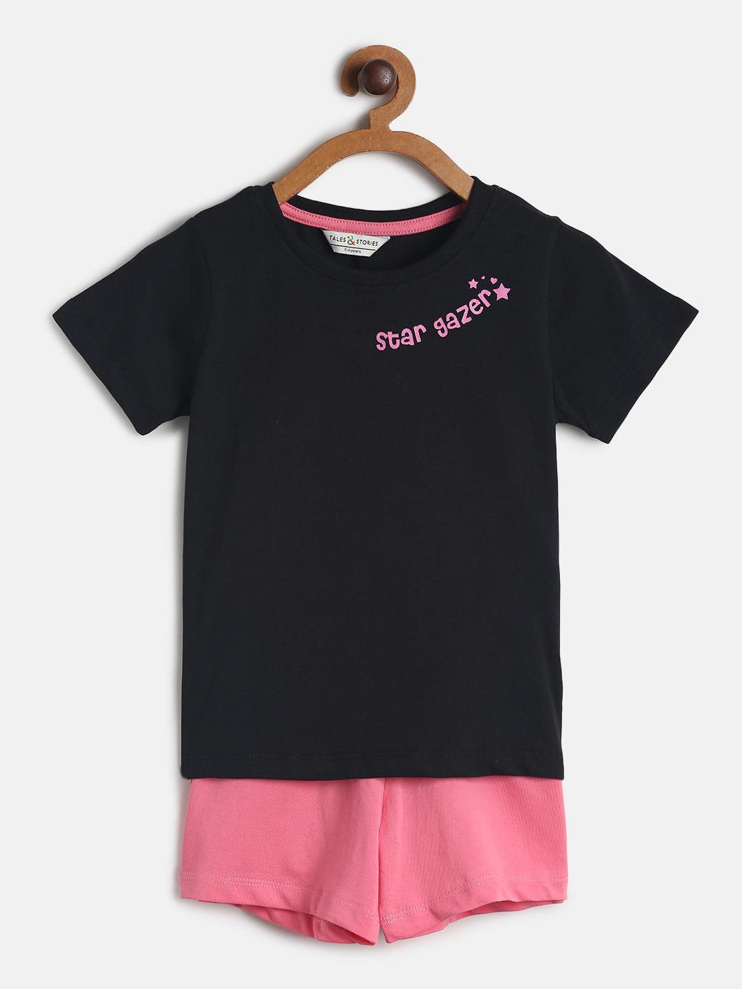 Girls Black&Pink Cotton Night Suit
