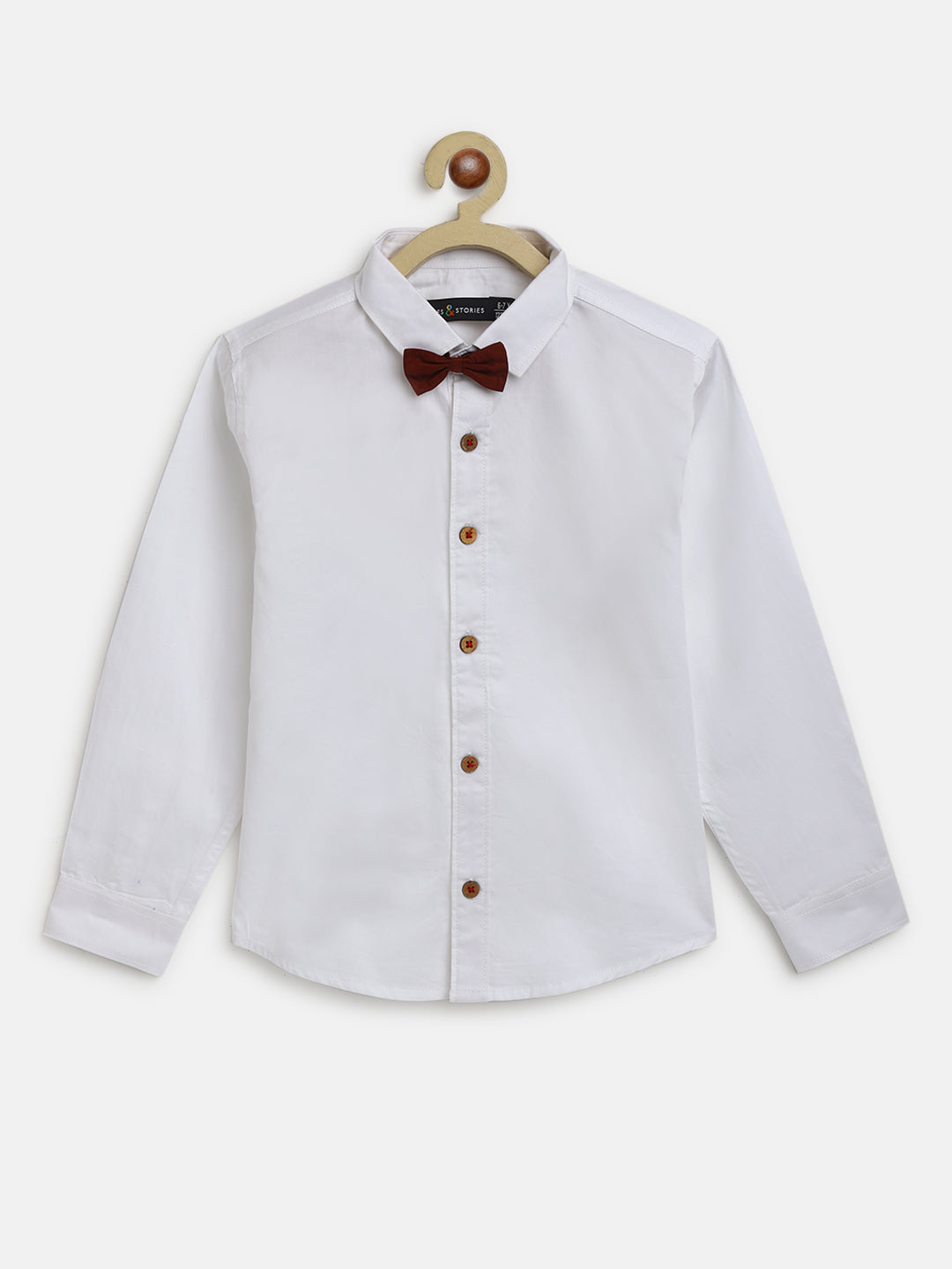 Boys White Cotton Shirt with Bow