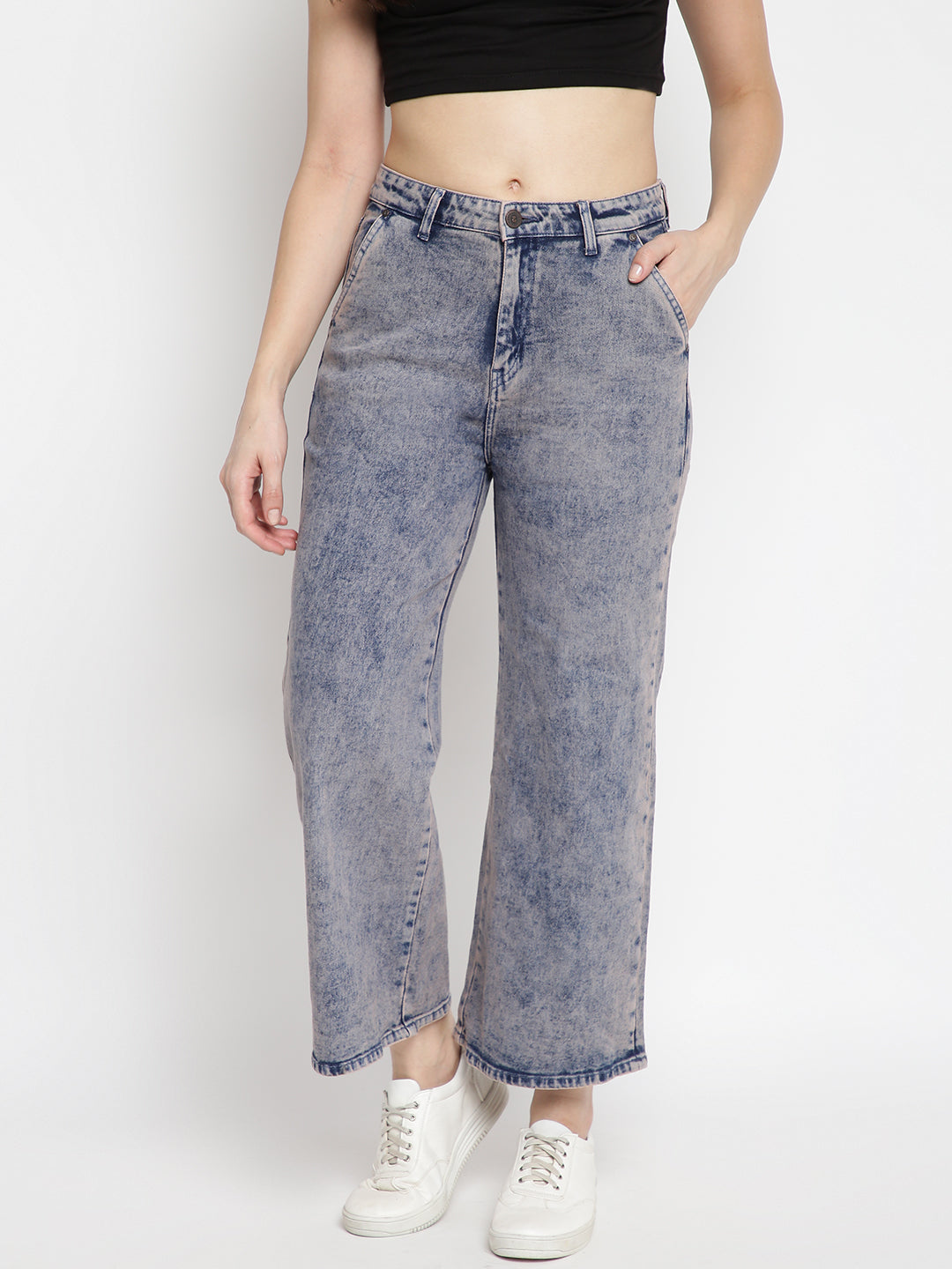Women Pink Tint Flared Denim Jeans